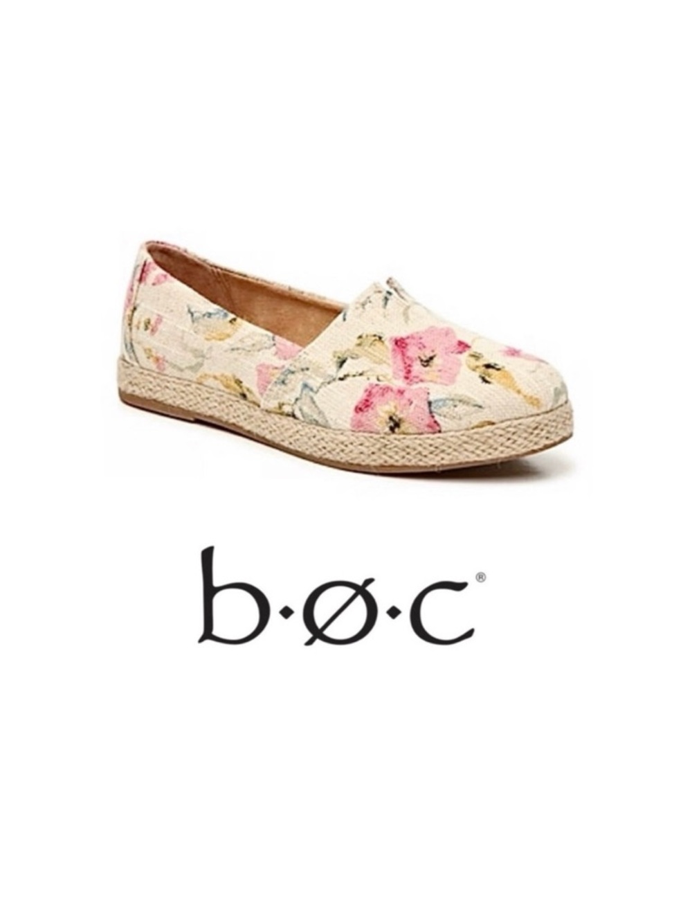 b.o.c. Cream and Pink Espadrille Flats with Floral Accents
